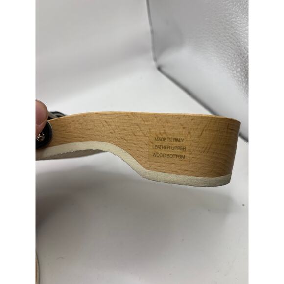 Burberry Leather Buckle Nova Check Clog Slides Womens Size 38 Brown Wooden Sole